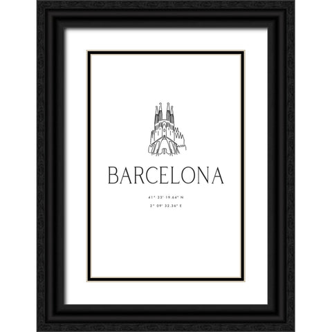 Barcelona city coordinates Black Ornate Wood Framed Art Print with Double Matting by Laiz Blursbyai, Rosana