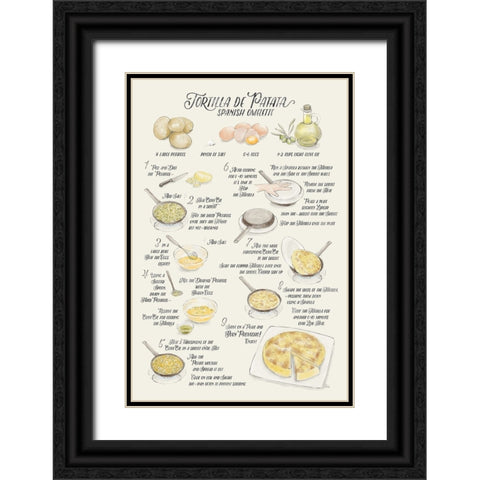 Illustrated recipe of tortilla de patata in English Black Ornate Wood Framed Art Print with Double Matting by Laiz Blursbyai, Rosana