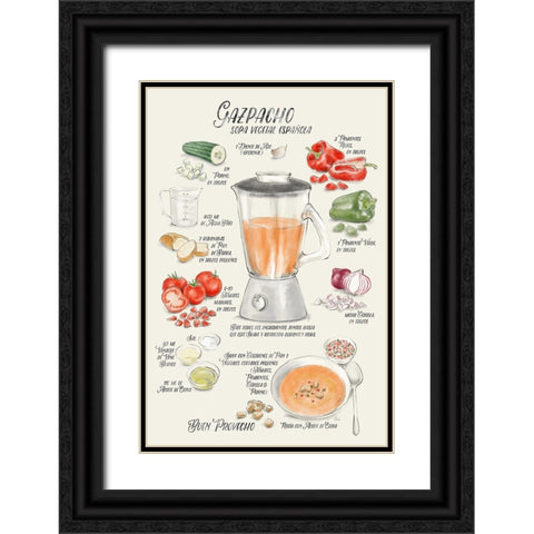 Gazpacho illustrated recipe in Spanish Black Ornate Wood Framed Art Print with Double Matting by Laiz Blursbyai, Rosana