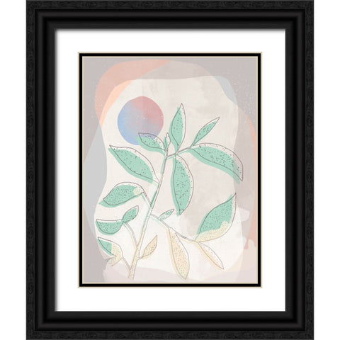 Pastel Leaves Black Ornate Wood Framed Art Print with Double Matting by Demir, Aylin