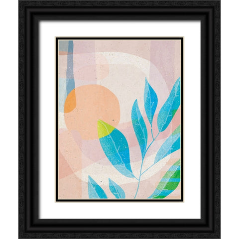 Blue Leaves Black Ornate Wood Framed Art Print with Double Matting by Demir, Aylin