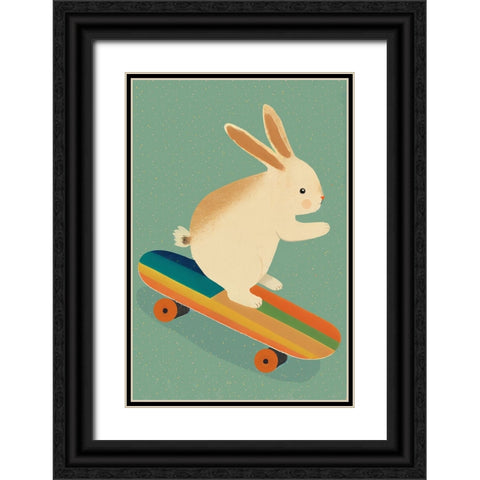 Bunny On Skateboard Black Ornate Wood Framed Art Print with Double Matting by Treechild