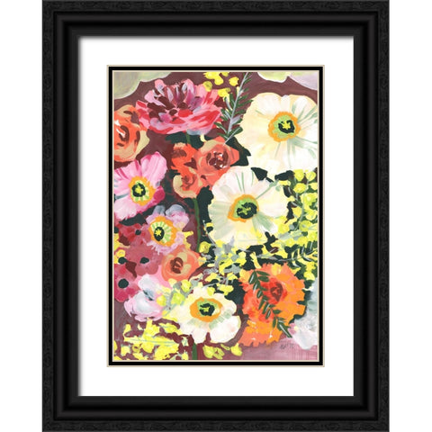 White Anemones Black Ornate Wood Framed Art Print with Double Matting by Zwara, Ania