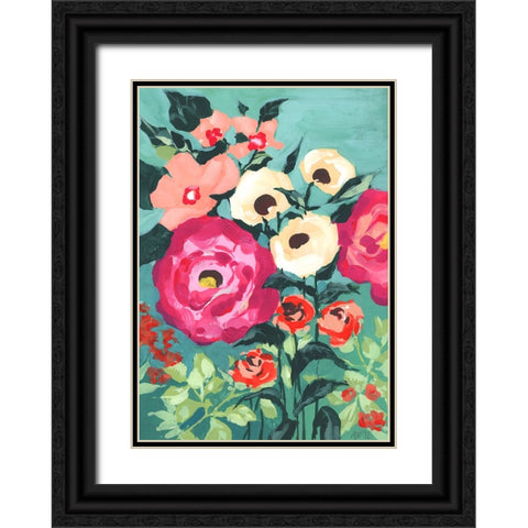 Viva Magenta Peonies Black Ornate Wood Framed Art Print with Double Matting by Zwara, Ania