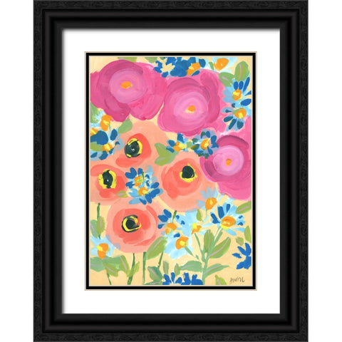 Pink Roses And Coral Anemones Black Ornate Wood Framed Art Print with Double Matting by Zwara, Ania