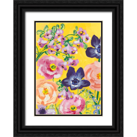 Navy Anemones On Yellow Black Ornate Wood Framed Art Print with Double Matting by Zwara, Ania
