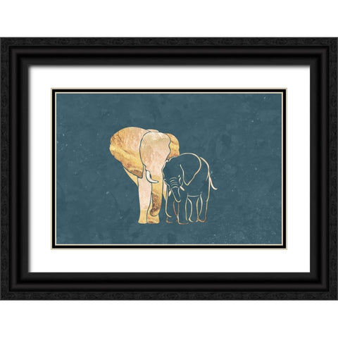 Elephant mum baby gold Black Ornate Wood Framed Art Print with Double Matting by Manovski, Sarah