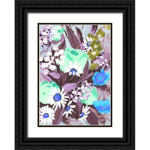 Daisies On Purple Grass Black Ornate Wood Framed Art Print with Double Matting by Zwara, Ania