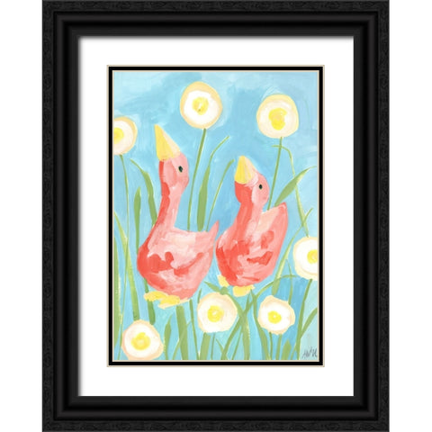 Coral Gees In The Garden Black Ornate Wood Framed Art Print with Double Matting by Zwara, Ania