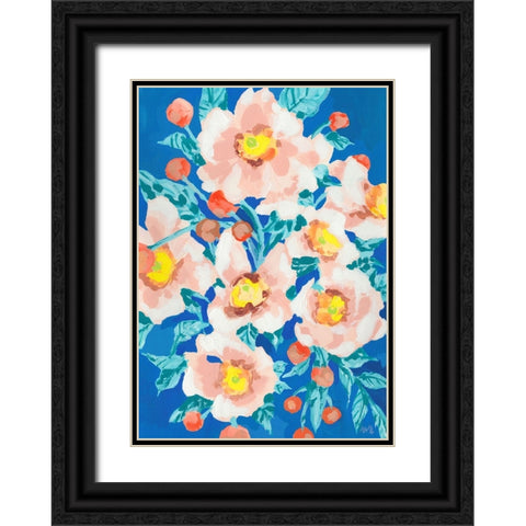 Cobalt Blue With Anemones Black Ornate Wood Framed Art Print with Double Matting by Zwara, Ania