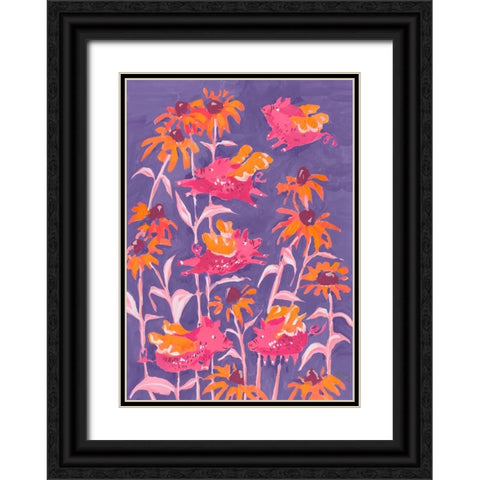 Pink Flying Piglets Black Ornate Wood Framed Art Print with Double Matting by Zwara, Ania