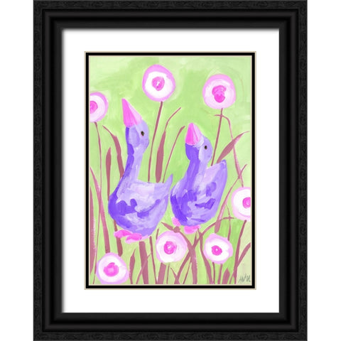 Violet Gees In The Garden Black Ornate Wood Framed Art Print with Double Matting by Zwara, Ania