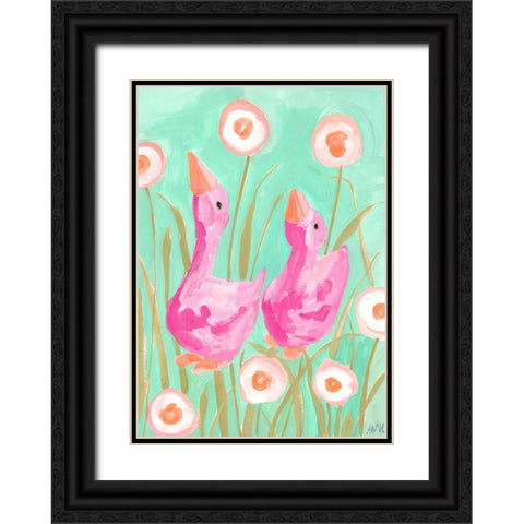 Pink Gees In The Garden Black Ornate Wood Framed Art Print with Double Matting by Zwara, Ania
