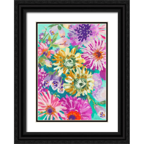 Pink Asters Black Ornate Wood Framed Art Print with Double Matting by Zwara, Ania