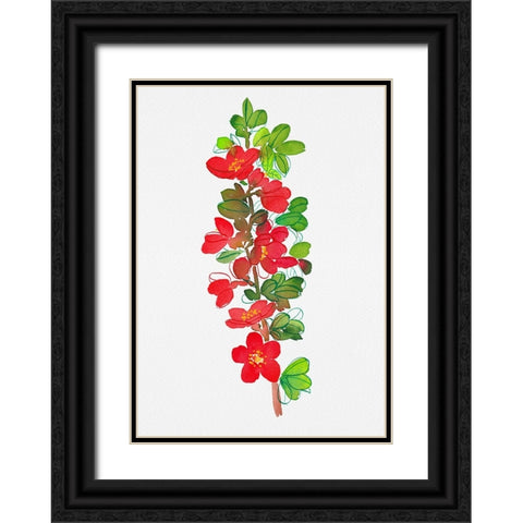 Japanese quince or Chaenomeles japonica botanical painting Black Ornate Wood Framed Art Print with Double Matting by Kata Botanical