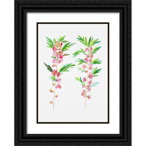 Dwarf Russian almond or Prunus tenella botanical painting Black Ornate Wood Framed Art Print with Double Matting by Kata Botanical