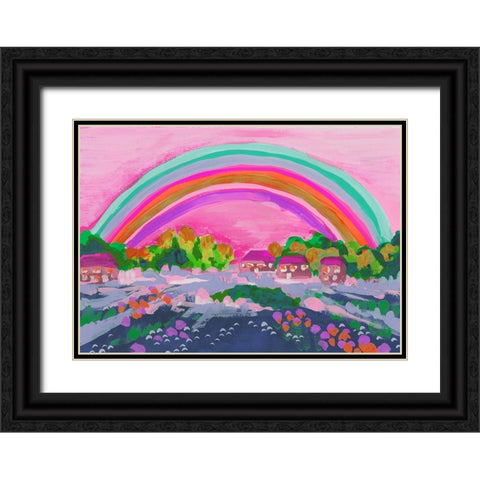 Countryside Rainbow On Pink Black Ornate Wood Framed Art Print with Double Matting by Zwara, Ania