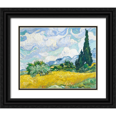 Wheat Field With Cypresses Black Ornate Wood Framed Art Print with Double Matting by Pictufy