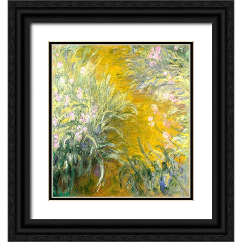 The Path through the Irises Black Ornate Wood Framed Art Print with Double Matting by Pictufy