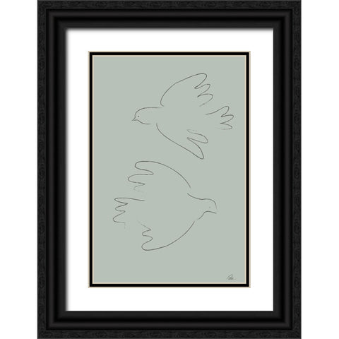 DOVES Green Black Ornate Wood Framed Art Print with Double Matting by Pictufy Studio II
