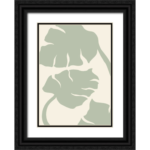 Monstera Sage Green Black Ornate Wood Framed Art Print with Double Matting by Pictufy Studio
