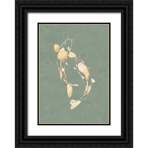 Sage Green Gold Koi Fish 2 Black Ornate Wood Framed Art Print with Double Matting by Manovski, Sarah