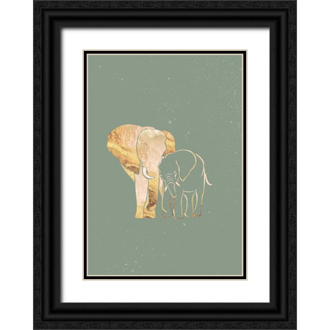 Sage Green Gold Elephants 1 Black Ornate Wood Framed Art Print with Double Matting by Manovski, Sarah