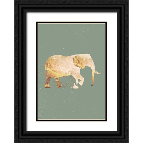 Sage Green Gold Elephants 2 Black Ornate Wood Framed Art Print with Double Matting by Manovski, Sarah