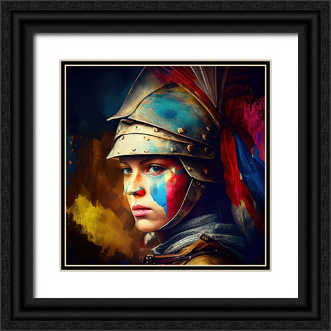 Watercolor Powerful Medieval Warrior Woman #2 Black Ornate Wood Framed Art Print with Double Matting by Chromatic Fusion Studio
