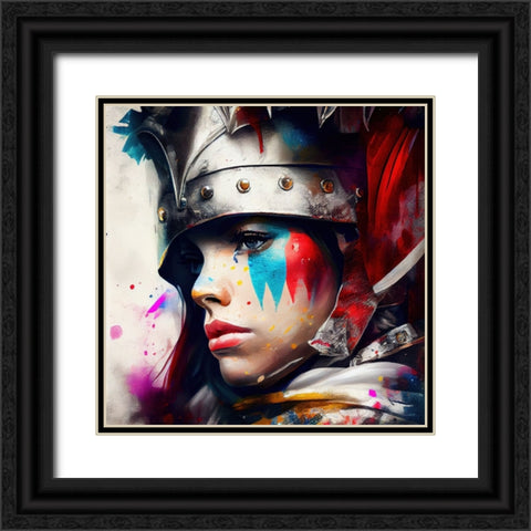 Watercolor Powerful Medieval Warrior Woman #1 Black Ornate Wood Framed Art Print with Double Matting by Chromatic Fusion Studio