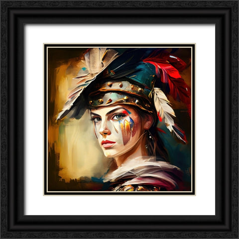 Watercolor Powerful Medieval Warrior Woman #3 Black Ornate Wood Framed Art Print with Double Matting by Chromatic Fusion Studio
