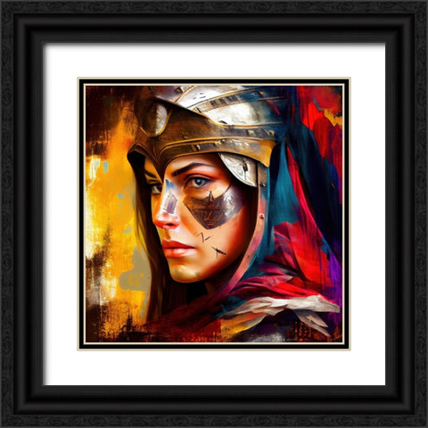 Watercolor Powerful Medieval Warrior Woman #4 Black Ornate Wood Framed Art Print with Double Matting by Chromatic Fusion Studio