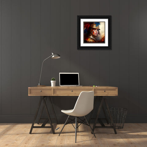 Watercolor Powerful Medieval Warrior Woman #5 Black Ornate Wood Framed Art Print with Double Matting by Chromatic Fusion Studio