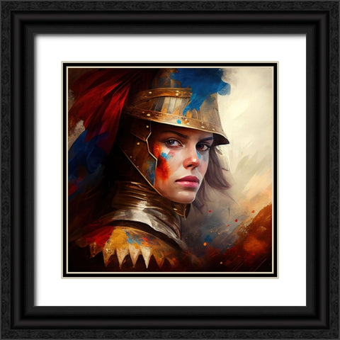 Watercolor Powerful Medieval Warrior Woman #5 Black Ornate Wood Framed Art Print with Double Matting by Chromatic Fusion Studio