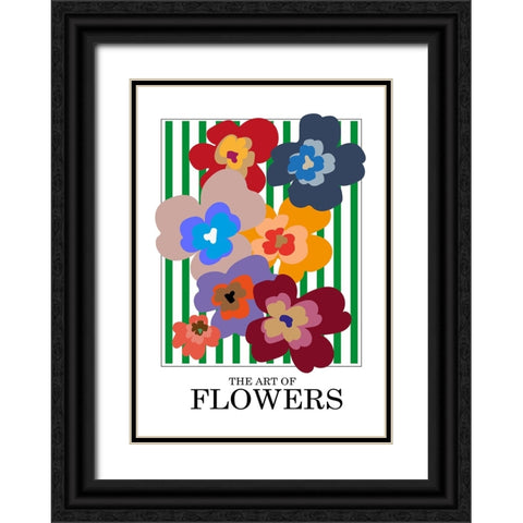 The Art Of Flowers Green Stripe Black Ornate Wood Framed Art Print with Double Matting by Collett, Frances