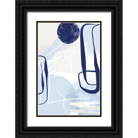 Lines of Blue-3 Black Ornate Wood Framed Art Print with Double Matting by Moss, Sally Ann