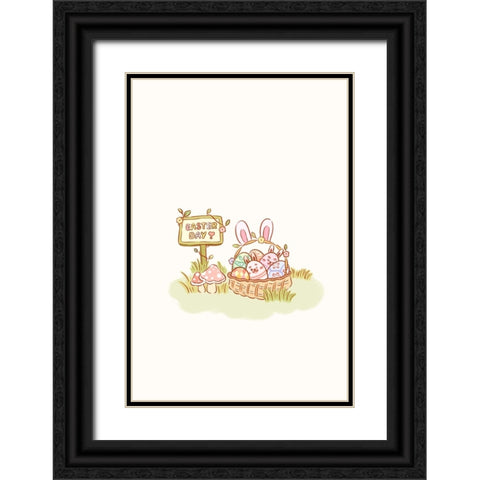 Cute Yellow Bunny Chubby Easter Eggs Black Ornate Wood Framed Art Print with Double Matting by Thai, Xuan