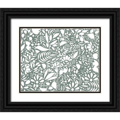Scandi green white pattern Black Ornate Wood Framed Art Print with Double Matting by Manovski, Sarah