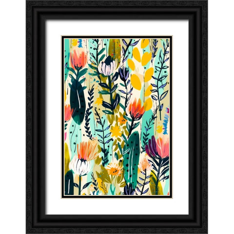 Rain Of Flowers Black Ornate Wood Framed Art Print with Double Matting by Treechild
