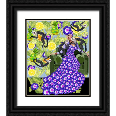 Frida in the Garden Black Ornate Wood Framed Art Print with Double Matting by Rakos, Lynnda