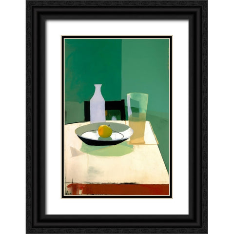 Still Life With Apple Black Ornate Wood Framed Art Print with Double Matting by Treechild