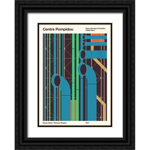 Pompidou Black Ornate Wood Framed Art Print with Double Matting by Bodart, Florent