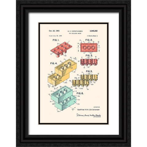 Lego Colors Black Ornate Wood Framed Art Print with Double Matting by Bodart, Florent