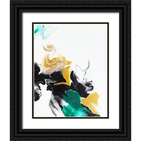Green and Gold Ribbons 1 Black Ornate Wood Framed Art Print with Double Matting by Storms, Alyson