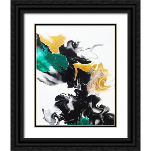 Green and Gold Ribbons 2 Black Ornate Wood Framed Art Print with Double Matting by Storms, Alyson