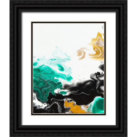 Green and Gold Ribbons 3 Black Ornate Wood Framed Art Print with Double Matting by Storms, Alyson