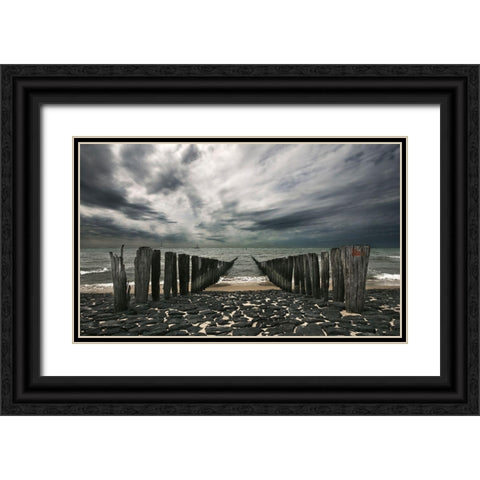 Sea Defense Black Ornate Wood Framed Art Print with Double Matting by Leon