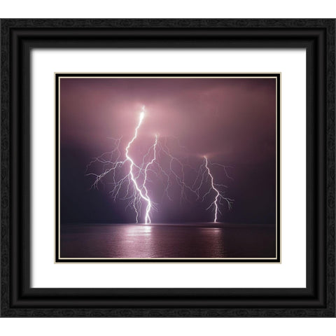 Thunderbolt Over The Sea Black Ornate Wood Framed Art Print with Double Matting by Filippini, Nini
