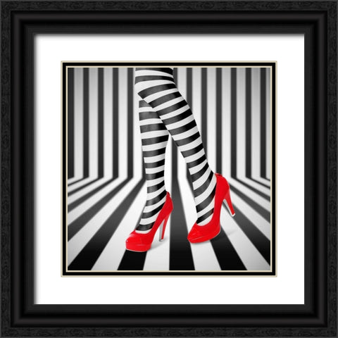 Red Shoes Black Ornate Wood Framed Art Print with Double Matting by Nur, Ihdar