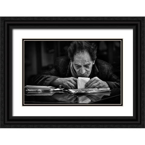 A Little Secret... Black Ornate Wood Framed Art Print with Double Matting by Grambone, Antonio